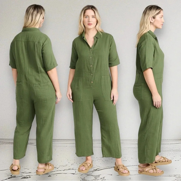 VELVET by Graham & Spencer Elia Cotton Gauze Jumpsuit in Clover Size L - Picture 4 of 16